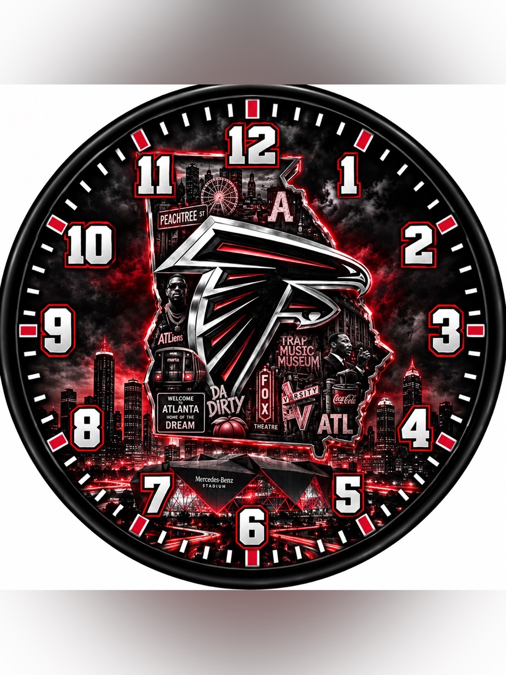 Atlanta Falcons Themed Wall Clock – Black and Red Fan Decor